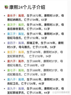 清朝康熙皇帝一共有多少个儿子,清朝康熙儿子一览表?